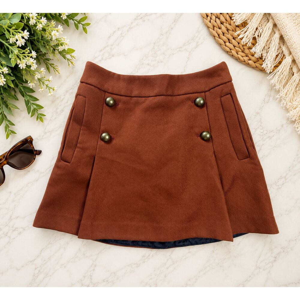 Express Women's Size 2 Brown A-Line Mini Skirt Button Detail